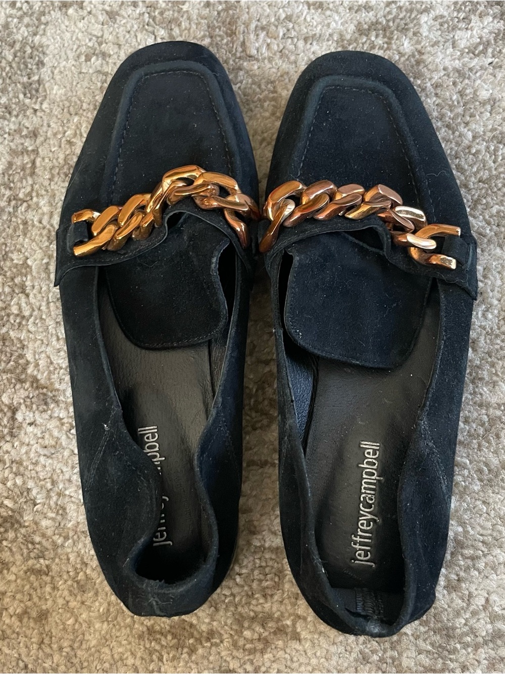 Jeffrey Campbell Black Suede Loafers with Gold Chain Size 8 - Picture 4 of 12